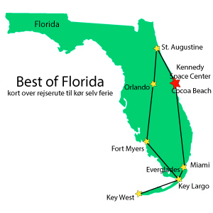Kort,Rejserute,Cocoa Beach,Best of Florida