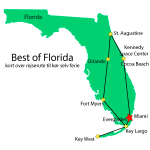 Kort,Rejserute,Miami,Best of Florida