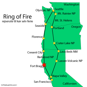 Kort,Rejserute,Fort Bragg,Ring of Fire